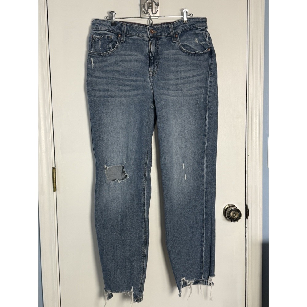 Edgely Womens Denim Blue Low Rise Five Pocket Distressed Jeans Size‎ 14W